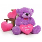 3.5 feet big purple teddy bear with pink I Love You Mom Heart